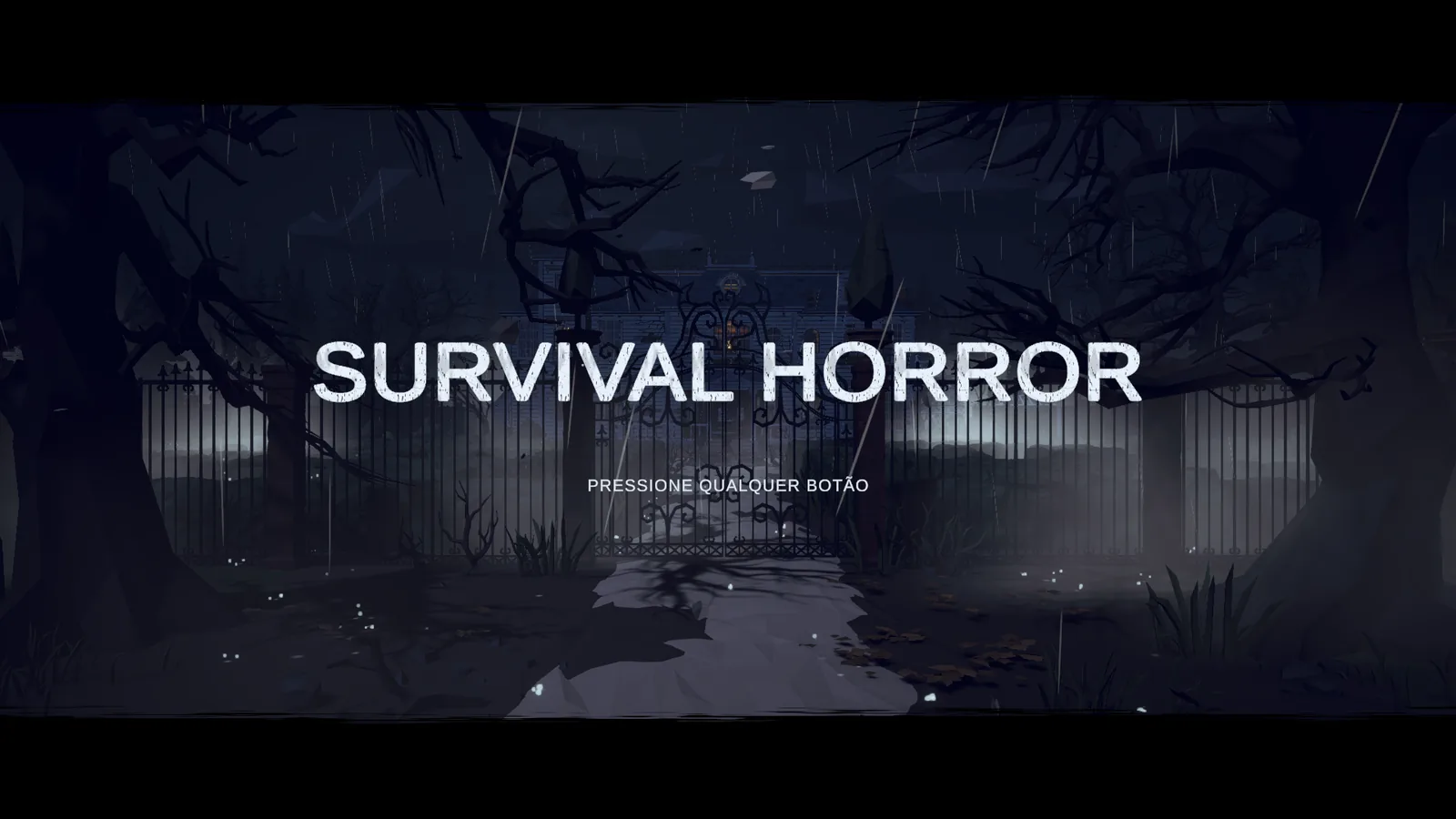The title screen, with the mansion in the storm