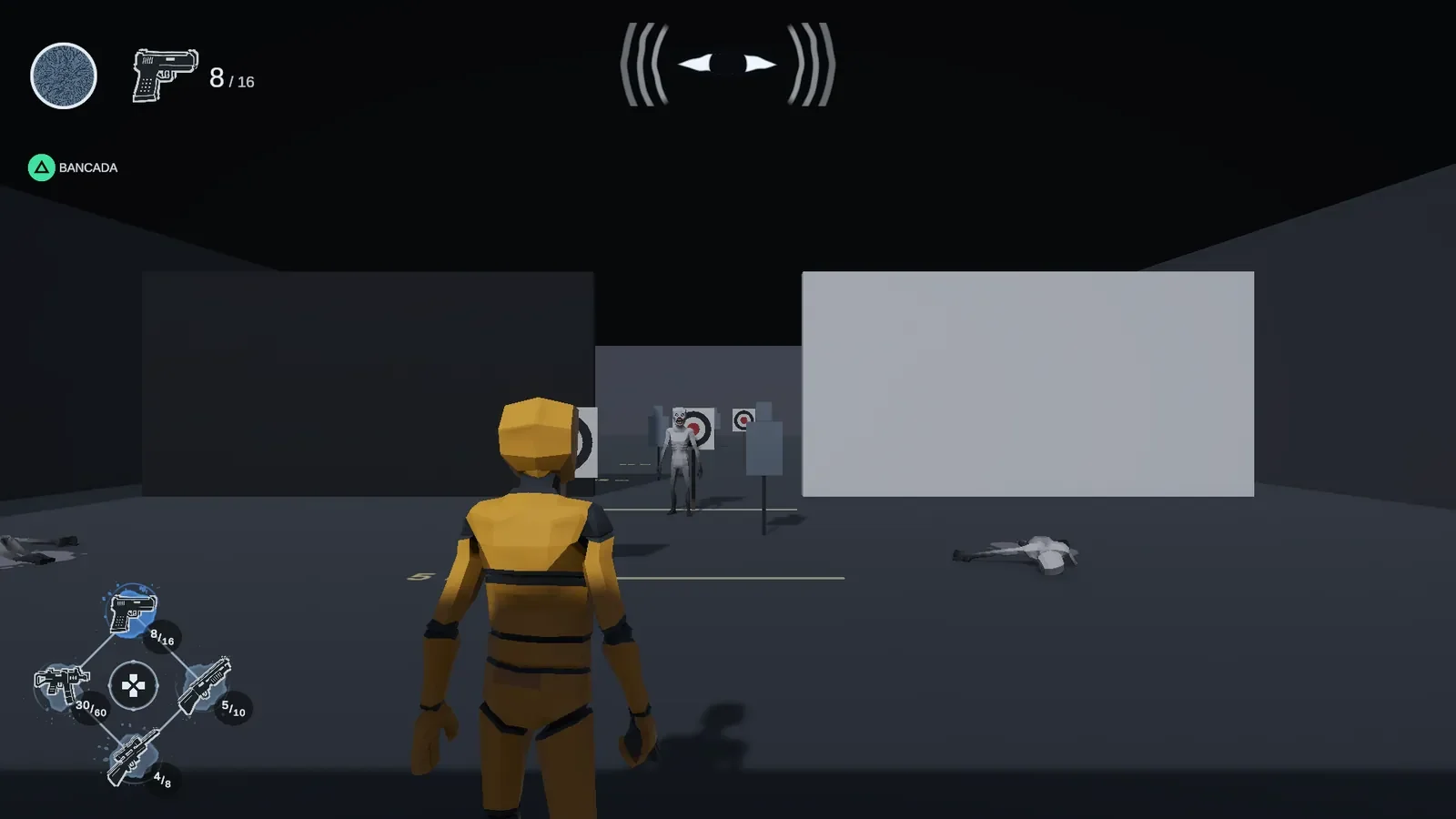The alert waves at the top of the screen, with an enemy at the back of the range